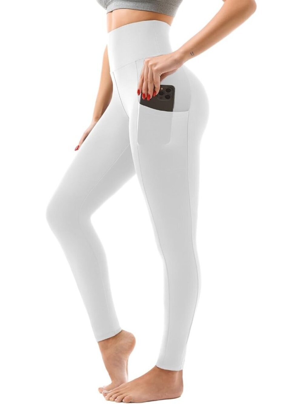 🆕Women's White Full Length Buttery Soft Stretchy Pull On High Waisted Leggings
